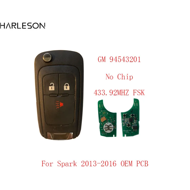 Aftermarket Shell OEM PCB For Chevrolet Spark 2013 2014 2015 2016 Remote Smart Key Fob 433.92MHz FSK No Chip P/N: GM94543201