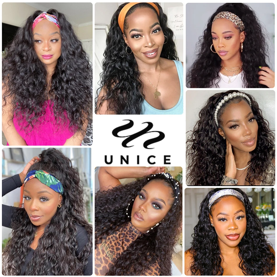 human hair wigs UNice Hair Water Wave Headband 100% Ready To Wear Beginner Friendly Glueless Free Headband Scarf