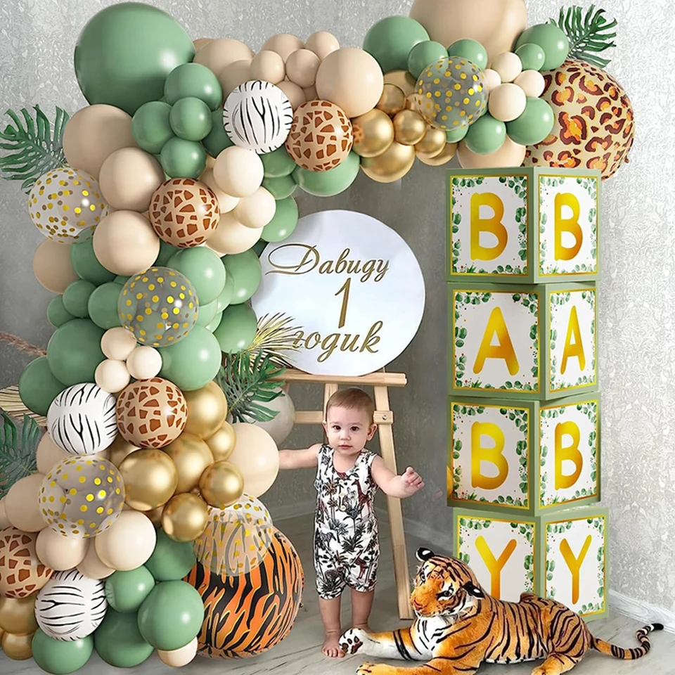 Sage Green Baby Shower Boxes - 4pc Gender Neutral Decorations With Golden Letters