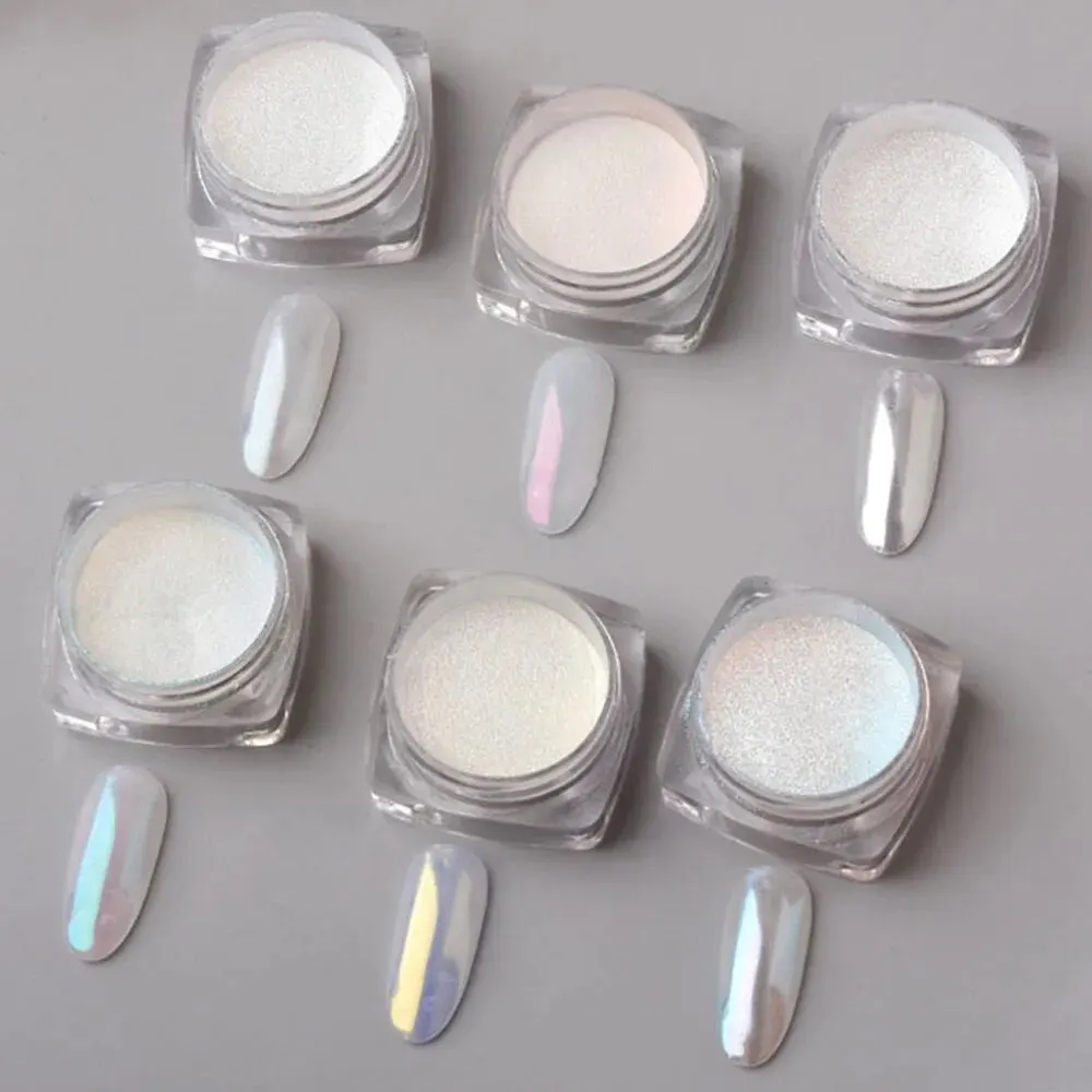 Nail Powder 1Box Moonlight Pearl Aurora Shimmer Mirror White Chrome Pigment Holographic Rub Dust Gel Polish Manicure Decoration