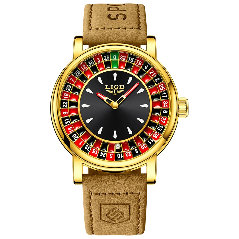 LIGE Men's Fashion Watch with Rotating Dial and Las Vegas Roulette Theme, Waterproof and Luminous