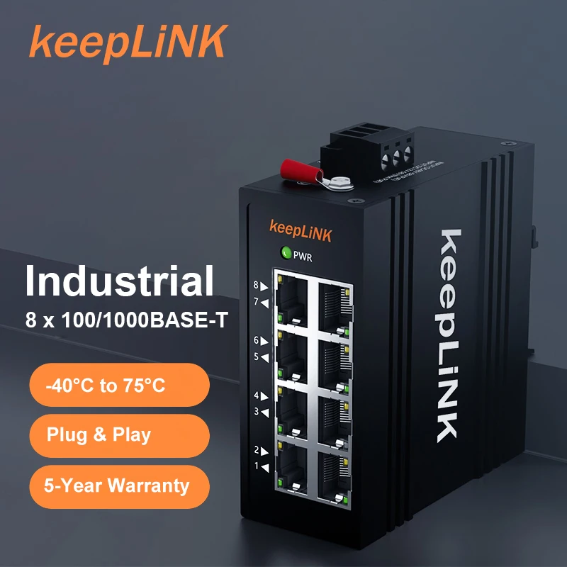 KeepLiNK 산업용 8포트 기가비트 이더넷 스위치 비관리형 플러그 앤 플레..