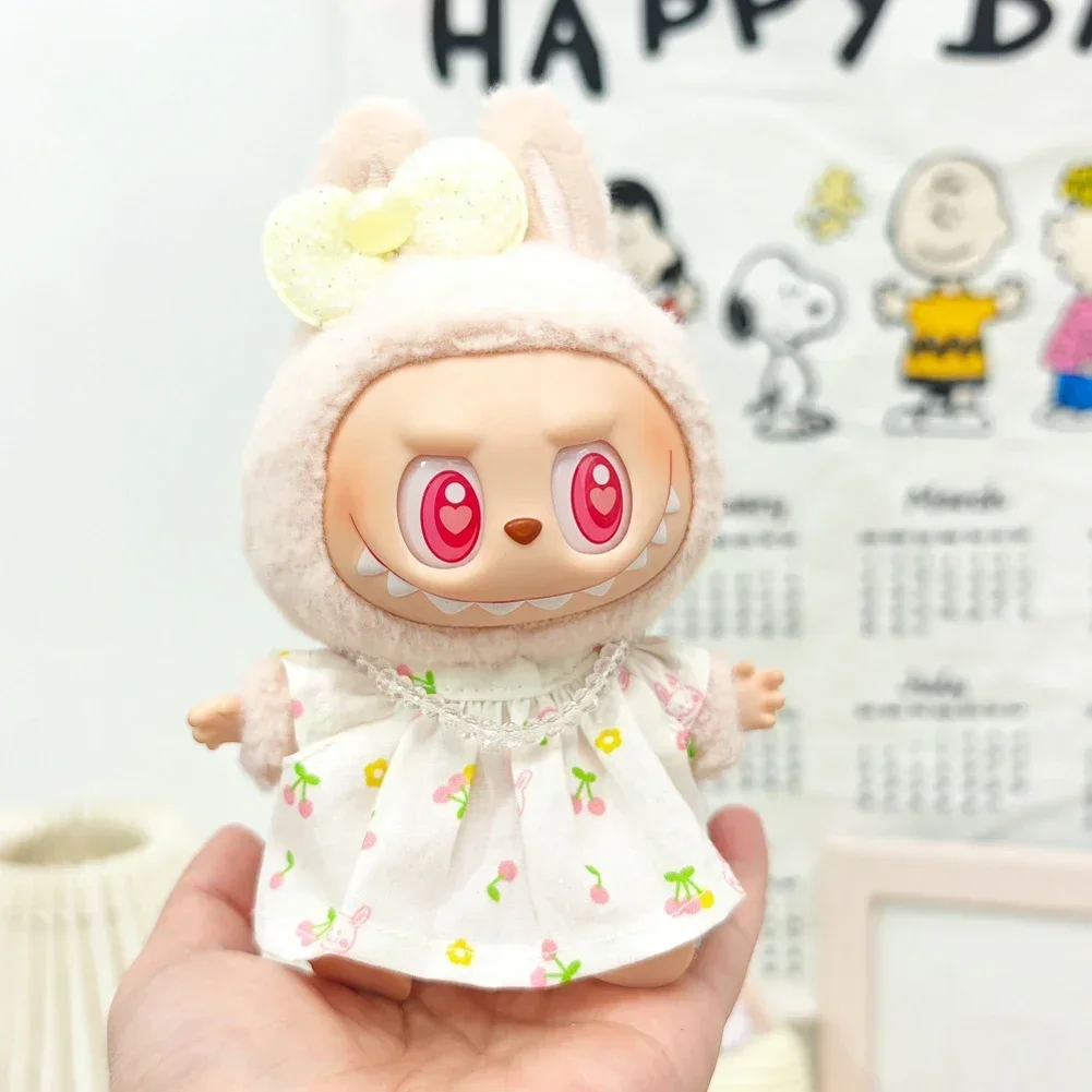 Lovely For 15-17cm Labubu Doll Accessories Ropa Outfit Summer Straw Hat Bow Cute Dress Trendy Clothing 5