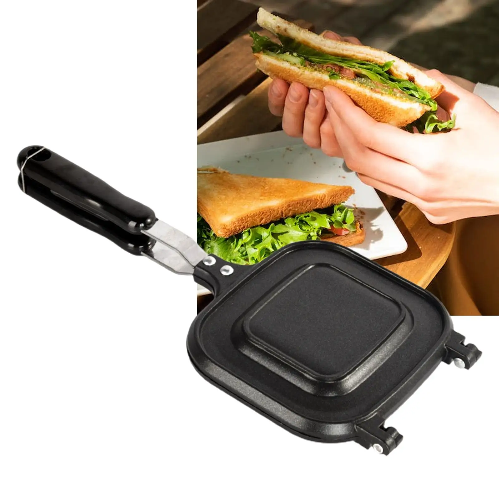 Bread Toast Maker Frying Egg Ham Non Stick Double Sided Grill Pan