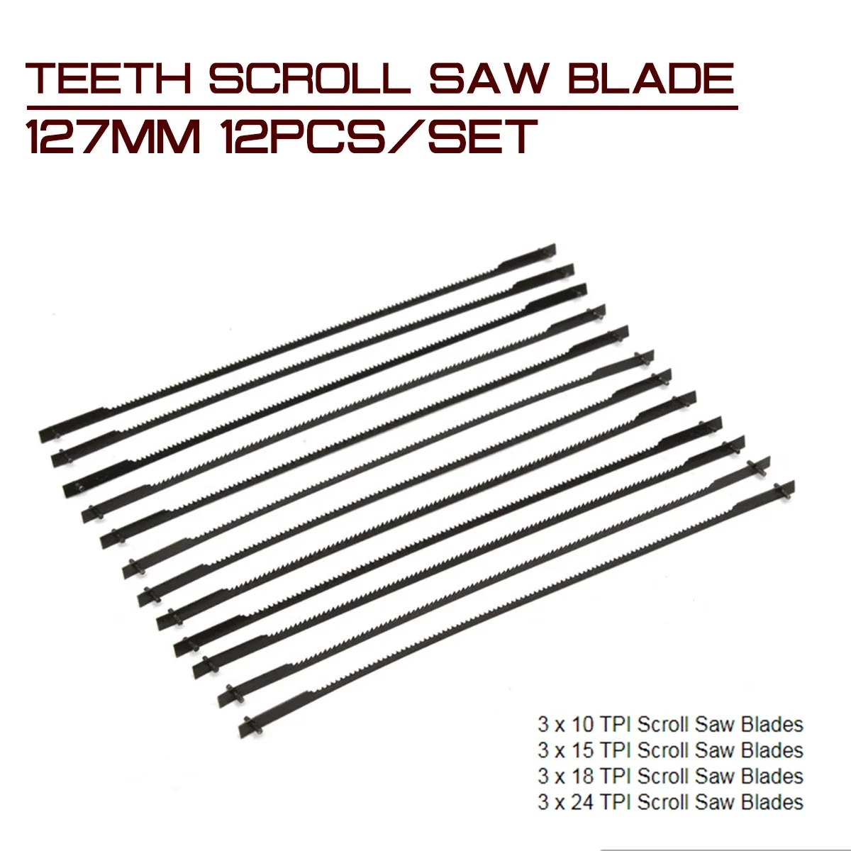 12Pcs/set 127mm Black Teeth Scroll Saw Blade Woodworking Power Tool Accessories for Cutting Wood