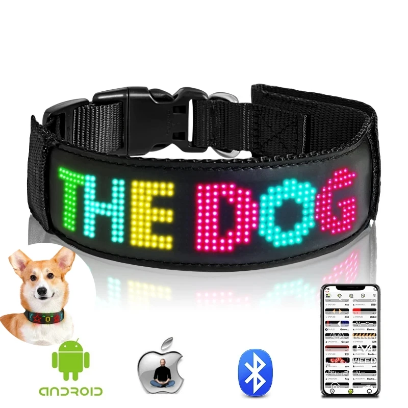 Pet LED Collars Multicolor Pet LED Dog Collars Programmable Multilingual Scrolling Text Animations Rechargeable Glowing Pet Necklace