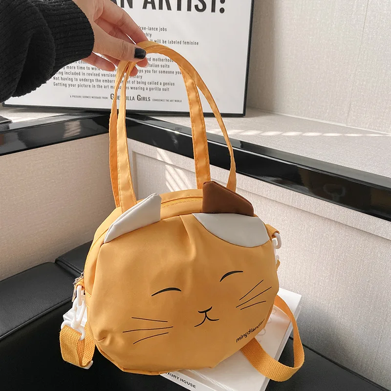 Cartoon Cat Pattern Tote Bag, Casual Lightweight Handbag, Ladies Fashionable Street Shoulder Bags Teen Nylon Cute Messenger Bag