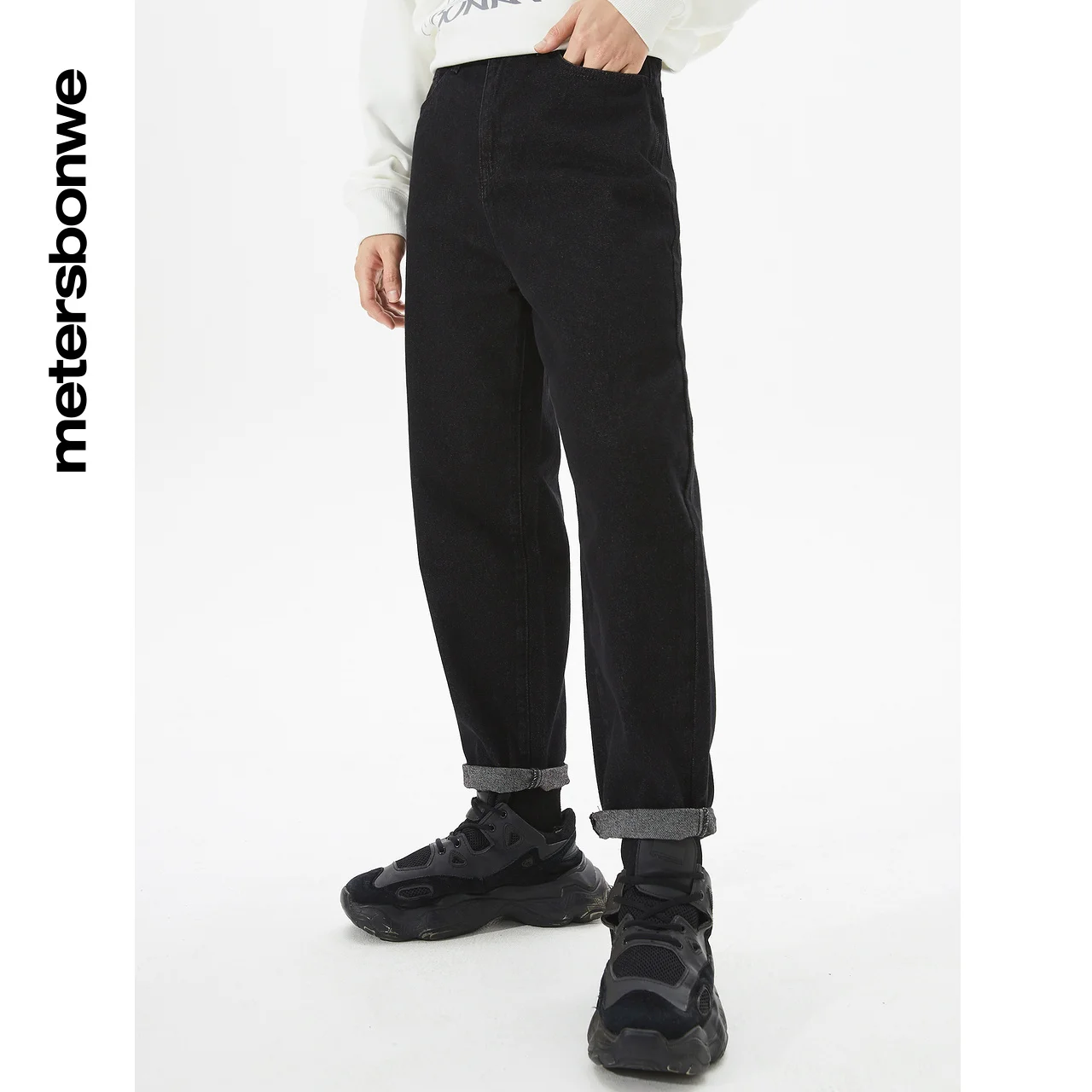 Metersbonwe Harem Jeans Men Autumn Basic Denim Pants Classic Washed Trousers Male Black Light Blue Simple Design Trousers Brand