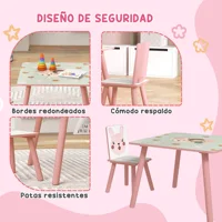 Zonekiz Ensemble table et 2 chaises Ensemble de meubles pour enfants 3 pièces pour enfants +3 ans avec imprimé animal et rose 5