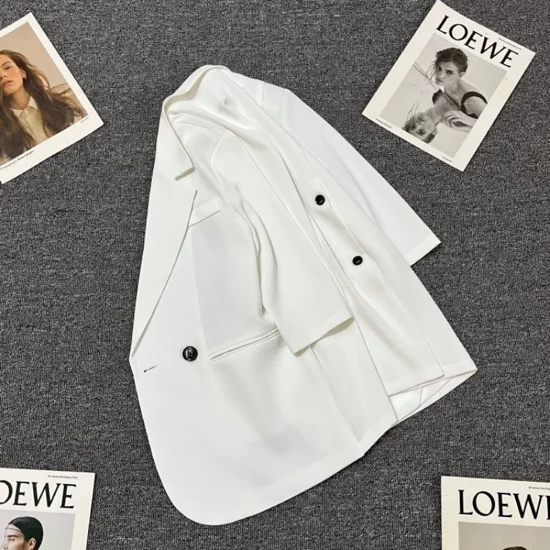 Korean Fashion Blazer Women Short-sleeved Jacket Black Suit Office Ladies Casual Summer Coat Chic Blazer High Quality Thin Tops