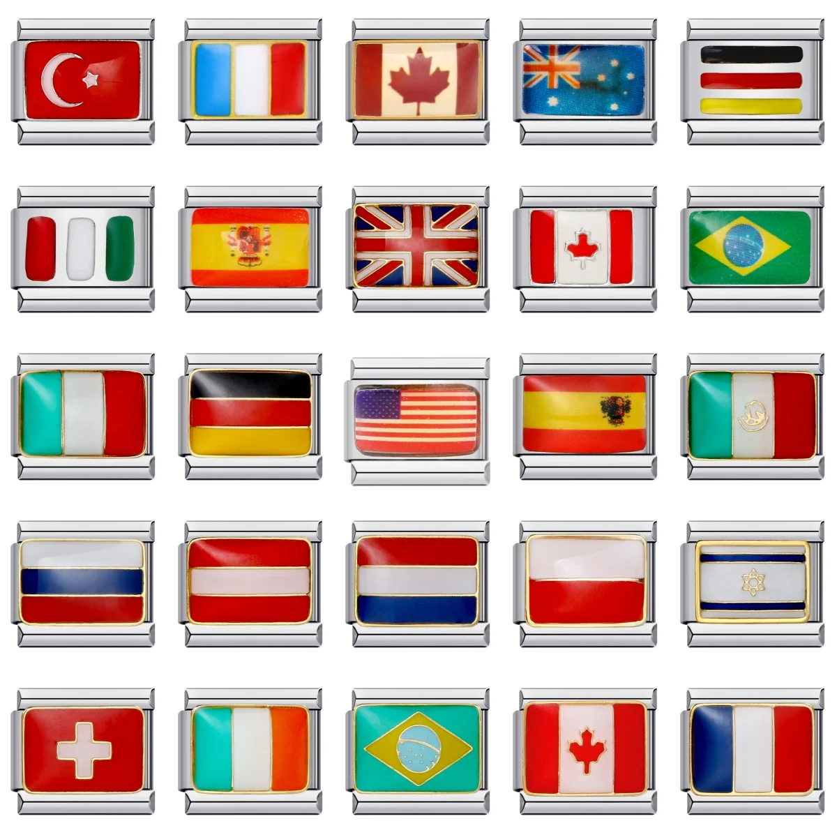 

GEMOSA New Stianless Steel World National Flag Enamel Italian Links Charm Fit 9mm Bracelet Hand Chain DIY Making Jewellry