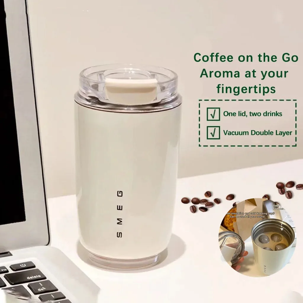 Original Smeg Hot Coffee Isolato In Acciaio Inox Tazza Di Vetro Termico Bottiglia Sportiva Con Scomparto Acqua Thermos Bianco