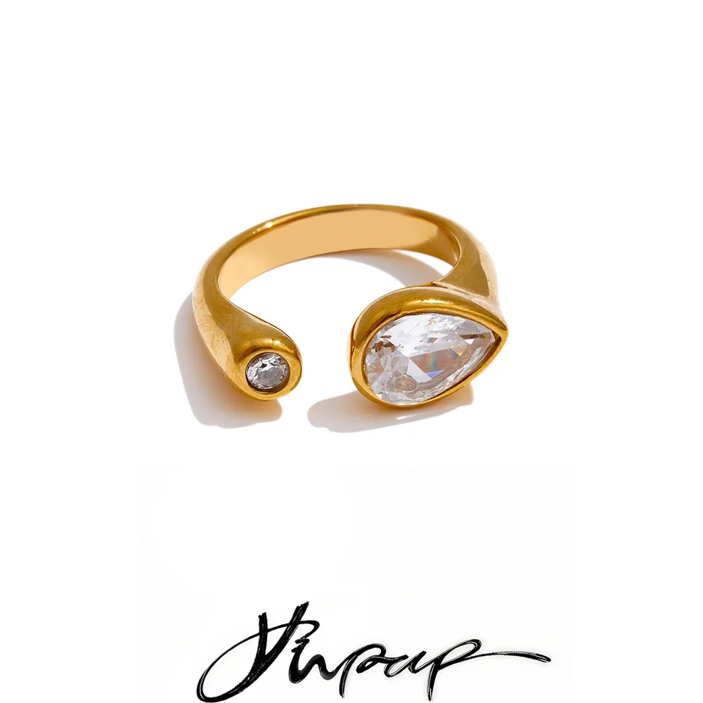 Yhpup Cubic Zirconia Golden Stainless Steel 18K PVD