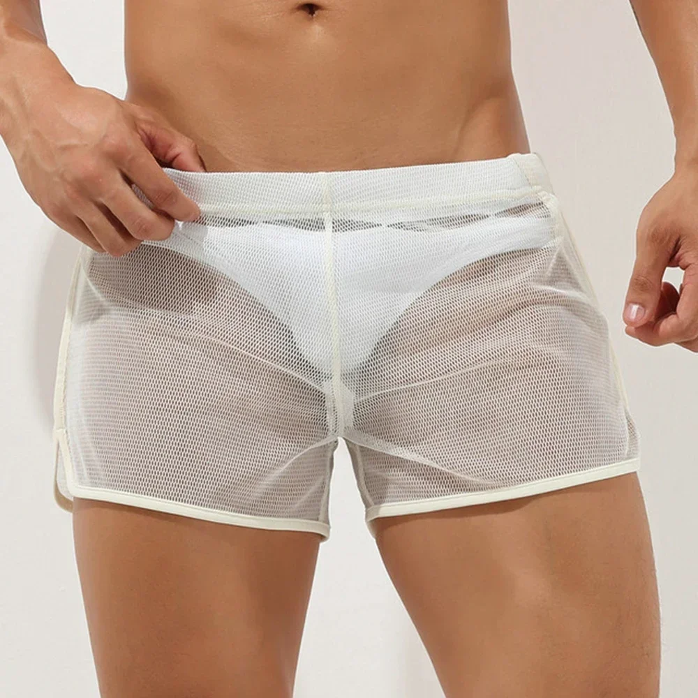 Men Sexy See Through Boxers Shorts Breathable Transparent Mesh Sheer Shorts Ultra Thin Sheer Underwear Panties Mesh Underpants