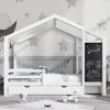 Full Size with Storage Drawers for Kid Bedroom,Solid Wood w/Blackboard Design,Super Save Space & No Box Spring Needed, White 2