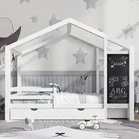 Full Size with Storage Drawers for Kid Bedroom,Solid Wood w/Blackboard Design,Super Save Space & No Box Spring Needed, White 2
