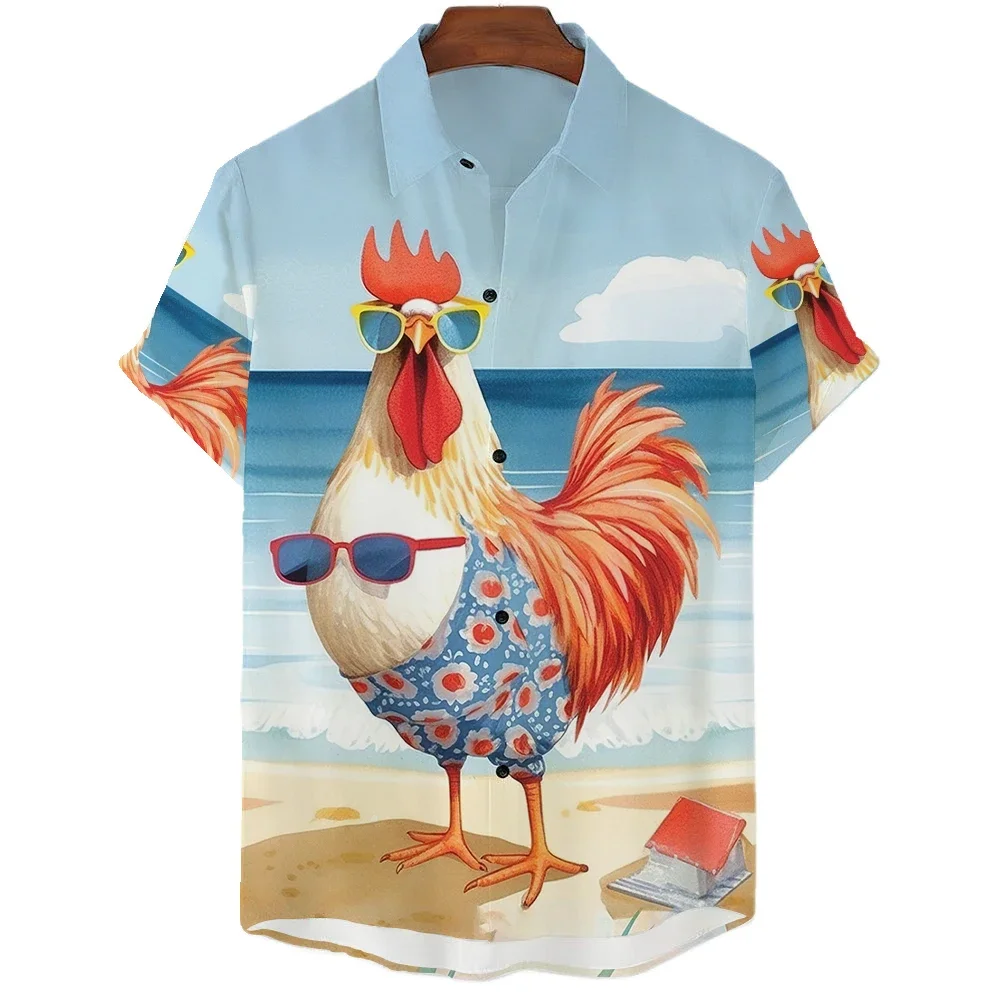 Fun Chicken Men's Shirt 3d Printed Men's Shirt Fun Cute Hawaiian Shirt Men's Short Sleeve Casual Top Fashion Animal Men's Clothi