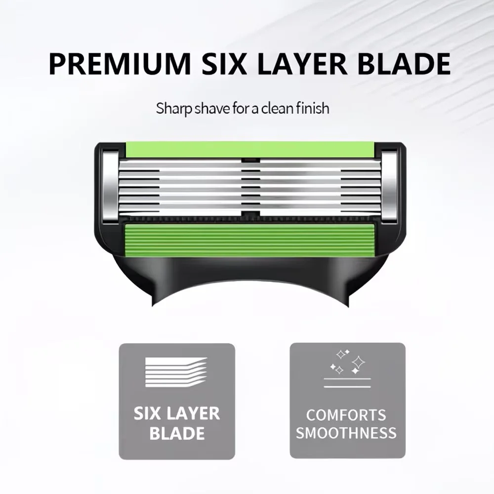 green Color Upgrades 6 Layers Razor Germany Stainless Steel Shaver Blades For Sensitive Skin Close Comfortable Shaving_voghion.com