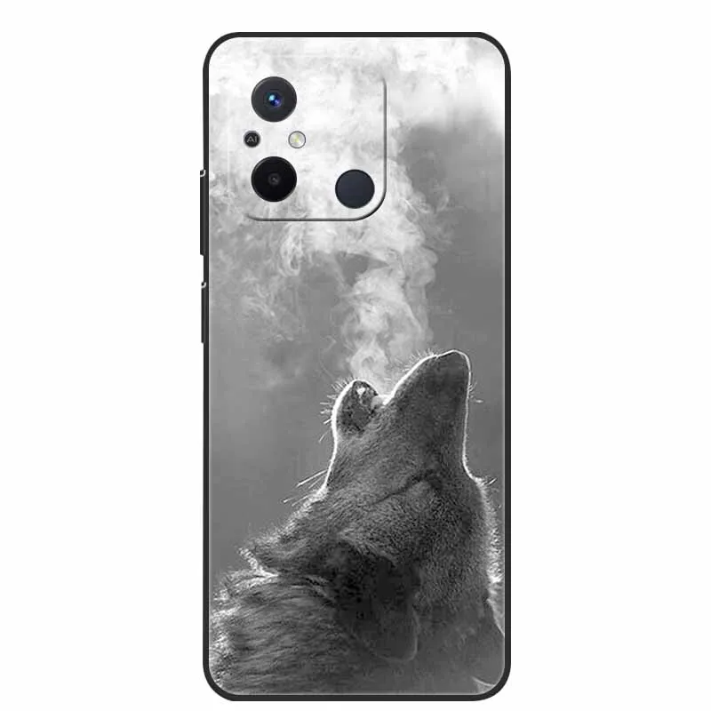 Black TPU Soft Cover with Wolf and Lion Design - Premium Silicon Bumper Case