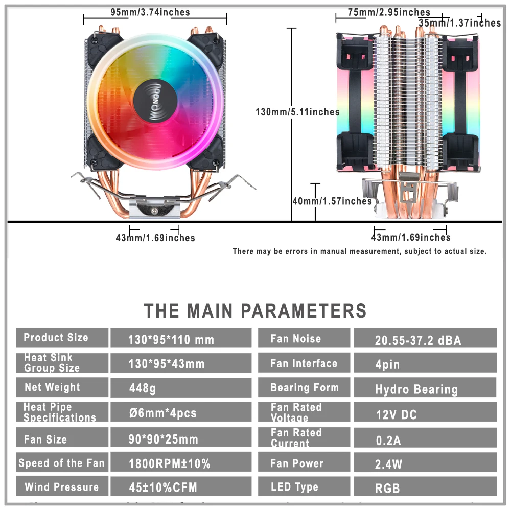 X99 Processor Cooler Lga 2011 V3 4pin Rgb Fan Cpu Tower Heatsink 4 Heatpipes Cooling Cpu for Intel LGA 1200 1150 AMD AM4 — view 6