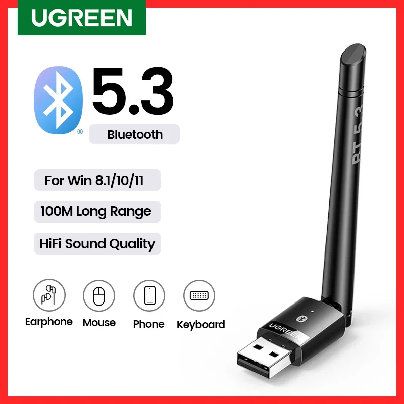 UGREEN USB Bluetooth 5.3 Adapter for PC Speaker Wireless Mouse Keyboard Music Audio Receiver Transmitter Bluetooth Dongle bluetooth adapter,bluetooth audio receiver,bluetooth transceiver adapter,audio adapter,bluetooth aux adaptor,wireless usb adapter