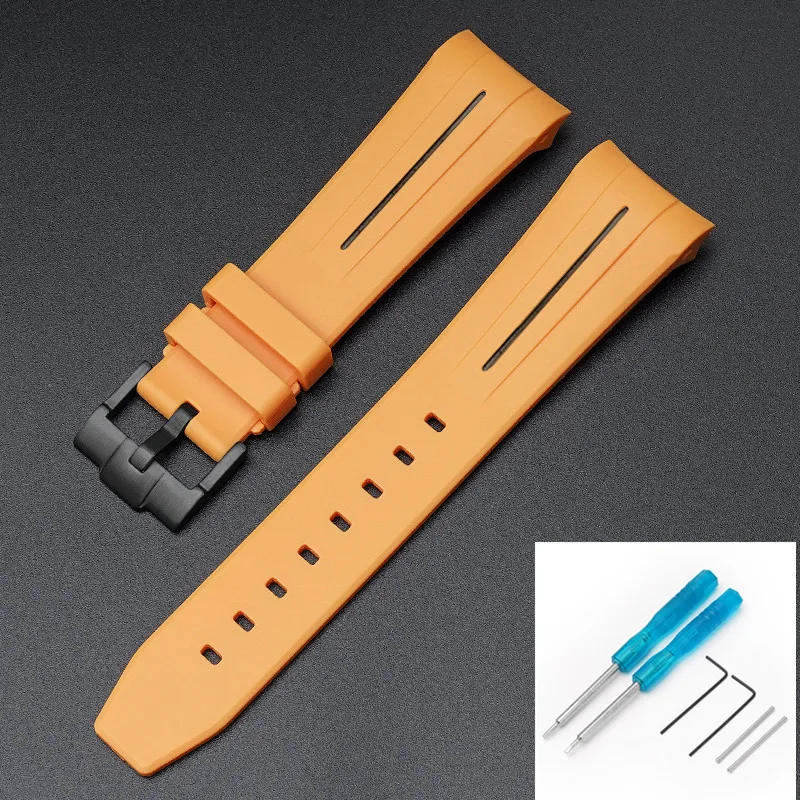 Premium Rubber Strap with Stainless Steel Buckle - 22mm Curved Interface Watch Band