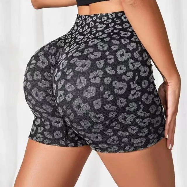 Pantalones cortos con estampado de leopardo para mujer, mallas ajustadas sin costuras, de cintura alta, realce de cadera, de punto, para gimnasio, correr, Yoga, elásticos - Imagen 3