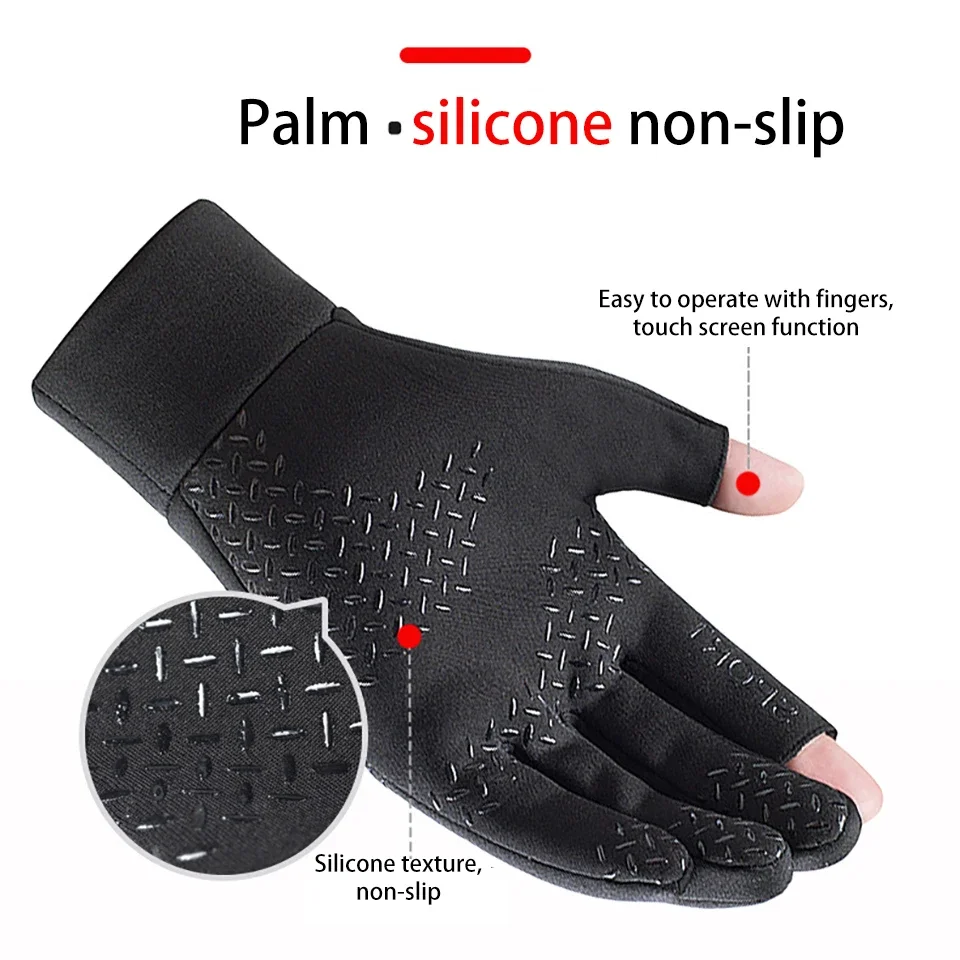 Cycling Gloves 1 Pair Winter Cycling Gloves Women Fishing Warm Anti-Slip Gloves Casual and Warm Touch Screen Two Fingers Cut Outdoor Angling