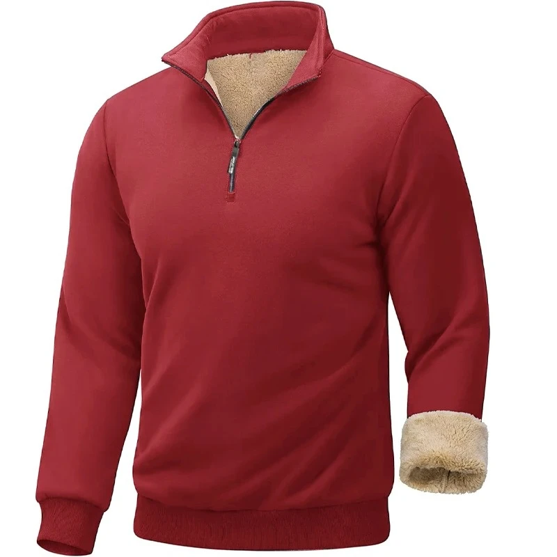Men's Long Sleeve Zip Thick Pullover Winter Warm Sherpa Lined TShirts for Men Autumn Outdoor Heavyweight Sweatshirts Coats