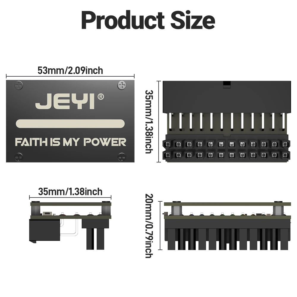 Jeyi-atx Motherboard Power Adapter para Desktops pc Supply 24pin 90 ° Rgb 18 Modos de Luz Fêmea para 24pin Masculino - Imagem 3