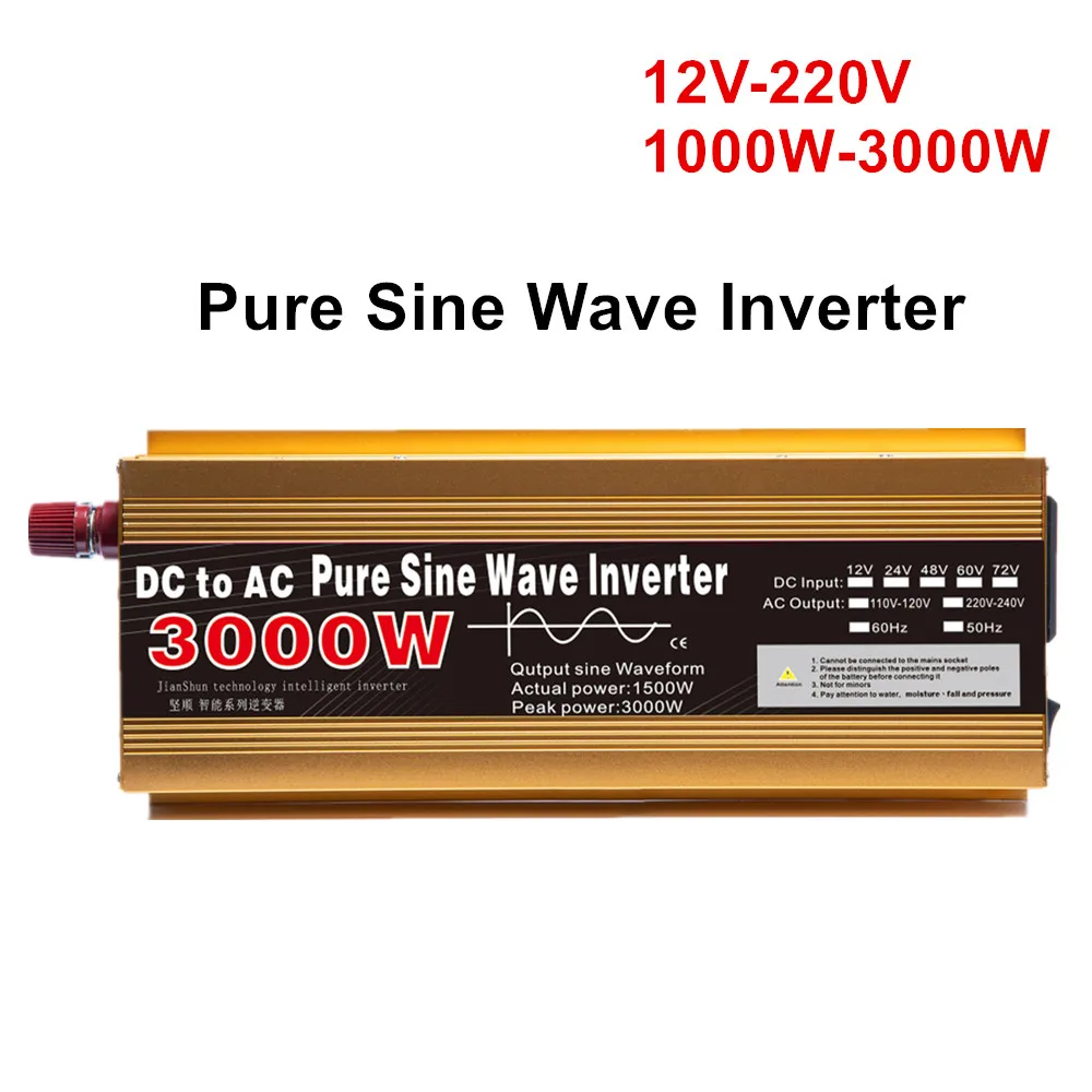 

Pure Sine Wave Inverter 12v 220v 1000W/1600W/2200W/3000W DC 12v To AC 220V 50HZ Portable Power Bank Converter Solar Inverter