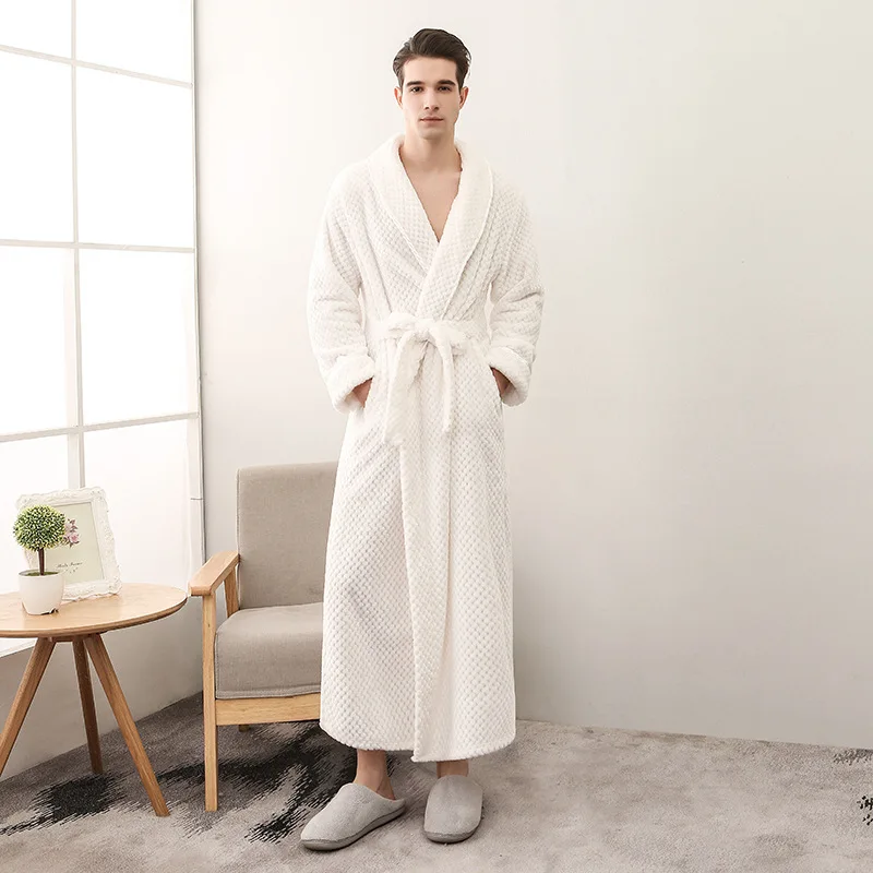 2026New Season Home Plush Soft and Comfortable Couple Pajamas Men's Thick Large Bathrobe Extended Bathrobe Bath Robe Men