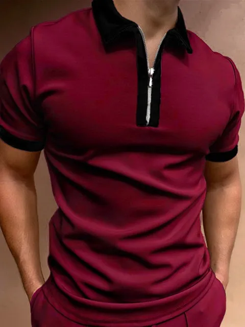 2021New Summer Men's Polo Shirt Joining Together Letters Color Polo Shirts Brand Men Short-Sleeved Tees Shirt Man Clothes S-3XL claret-red