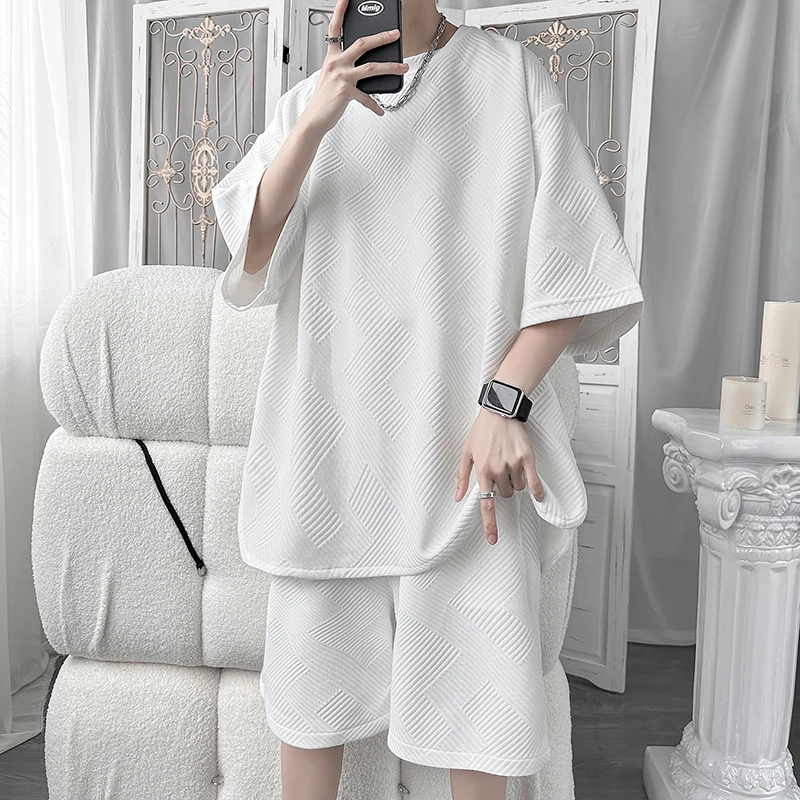2024 Summer New Men's Two Piece Set Casual Oversized Tshirt and Shorts Set Mens Sports Suit Fashion Tracksuits for Male XXXXXL