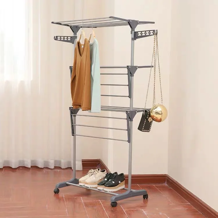 Foldable 3 Rolling Clothes Drying Rack Stand Indoor Outdoor Dark Grey Metal Laundry Rack - Tool Parts - AliExpress