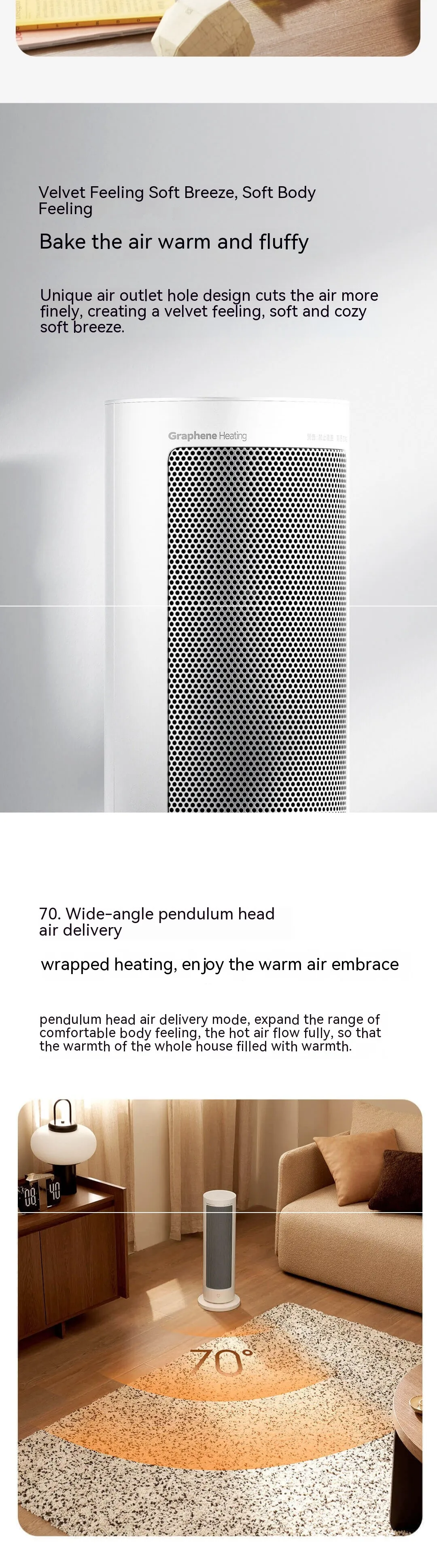 Xiaomi Mijia Graphene Heater 2000W PTC Fast Ceramic Heating with Mijia APP description image 4