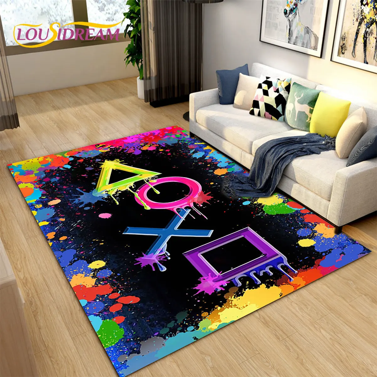 

Cartoon Gamer Game Controller Area Rug Large,Carpets Rug for Living Room Children's Room,Kids Play Crawl Non-slip Floor Mat Gift