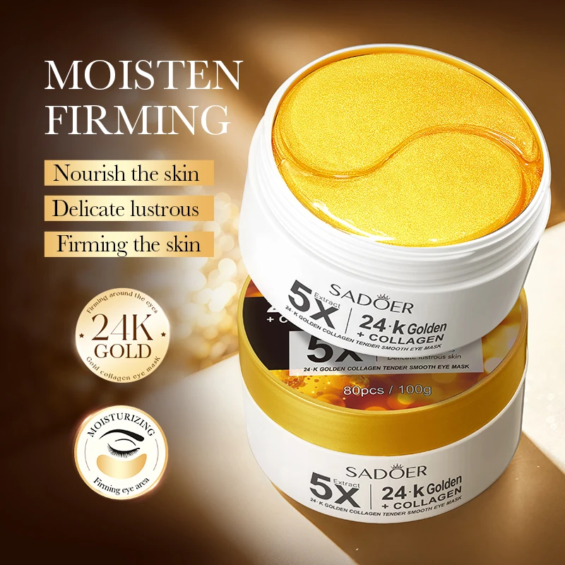 60pcs SADOER 24K Golden Crystal Collagen Eye Mask Anti Dark Circles Moisturizing Anti Wrinkles Anti-aging Seaweed Eye Patches
