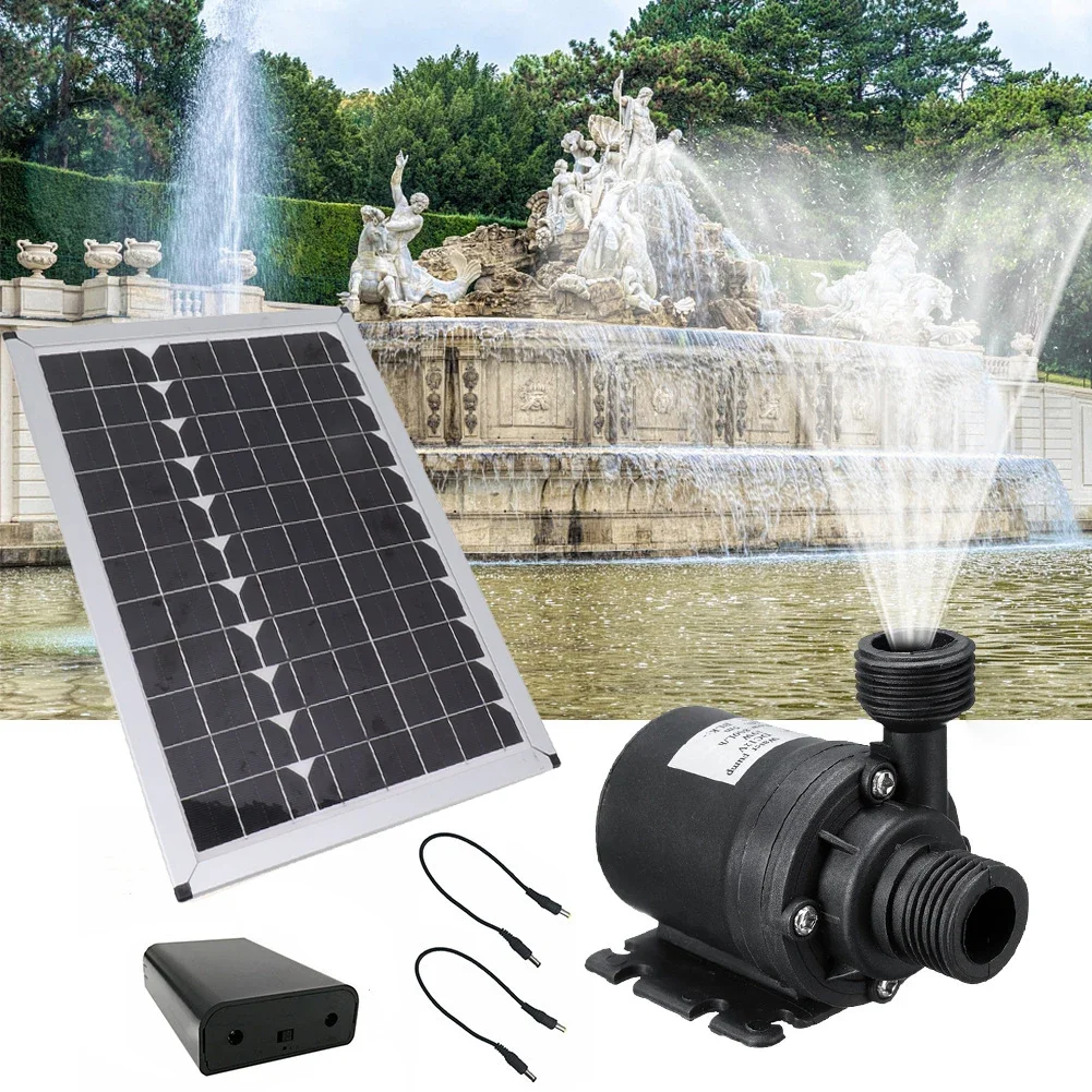 ปั๊มน้ำแบบจุ่มเงียบ 350 ลิตร/ชม. สำหรับสวน พร้อมสายไฟ DC กล่องแบตเตอรี่ ปั๊มน้ำ 50 วัตต์ 12 โวลต์ แบบไร้แปรงถ่าน ชุดปั๊มน้ำพลังงานแสงอาทิตย์ 1