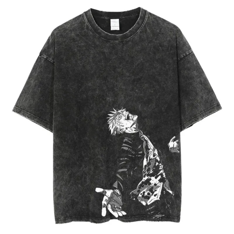 Fushiguro Toji Printed Washed Cotton Harajuku T-Shirt - Casual Unisex Anime Tee