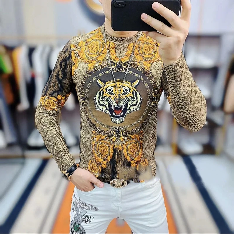 

Tiger Printed Gold Luxury Mens Jumper Slim Fit Green Fancy Pullover Designer Unusual Clothes Products Winter Stylish Clothing