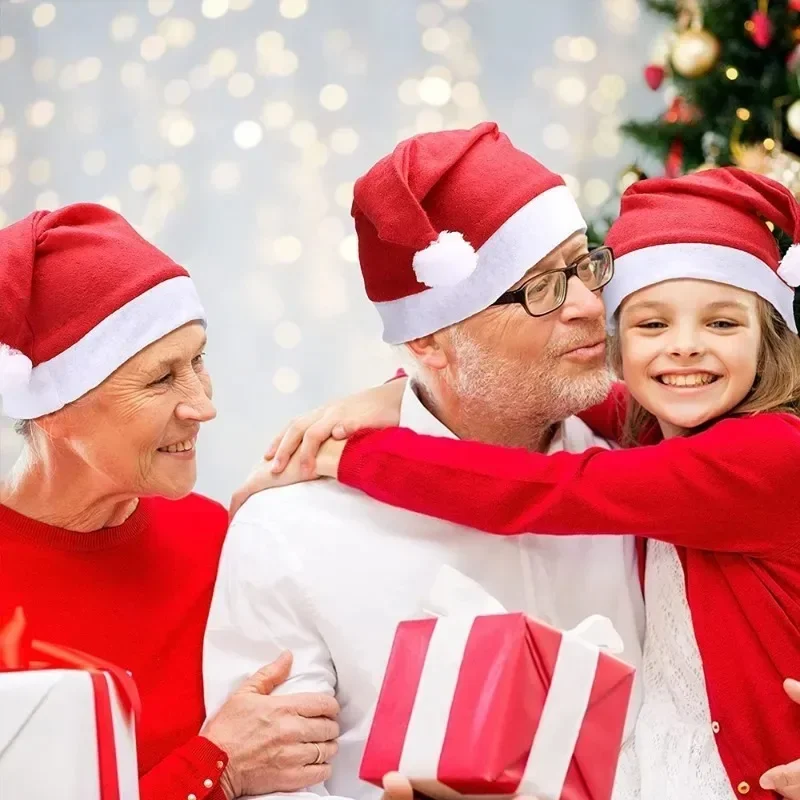 Description Picture 6 of item1-30PCS Merry Christmas Hats Non-woven Santa Claus Hats for Adults Kids Red Xmas Caps New Year Festival Party Decoration Gifts