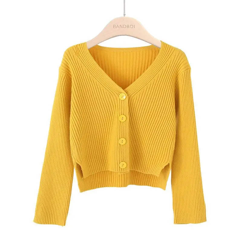 Asymmetrical Button Short Lazy Style Cardigan Spring Autumn New Long Sleeve Solid Fashion Sweaters Elegant Korean Women Clothing 1
