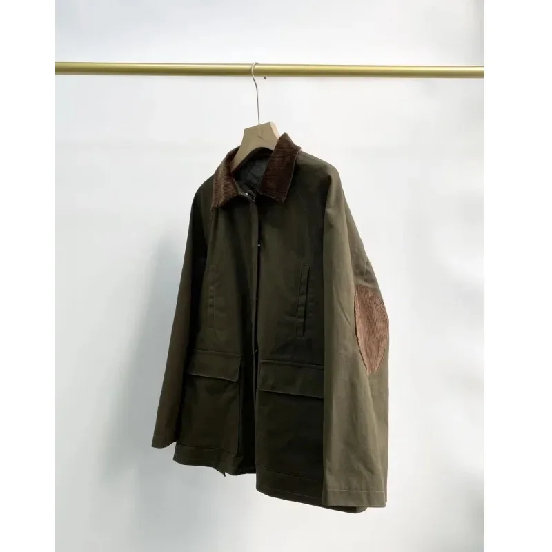 

Women's Army Green Hunting Suit, Cotton Jacket, Wind Lamp Core, Velvet Splicing, Lapel Collar, 23 Year, Work Suit