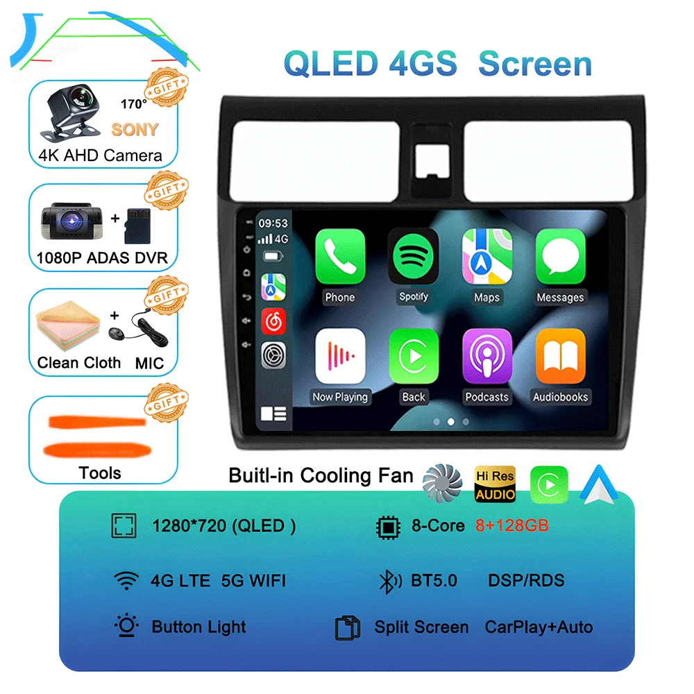 2+64G 8-Core] Podofo 10'' Android Autoradio pour Suzuki Swift 2003-2010 Carplay sans Fil Android Auto,DSP,Radio 2 Din avec Bluetooth/WiFi/Navi HiFi/ RDS/FM Radio+AHD de recul Caméra