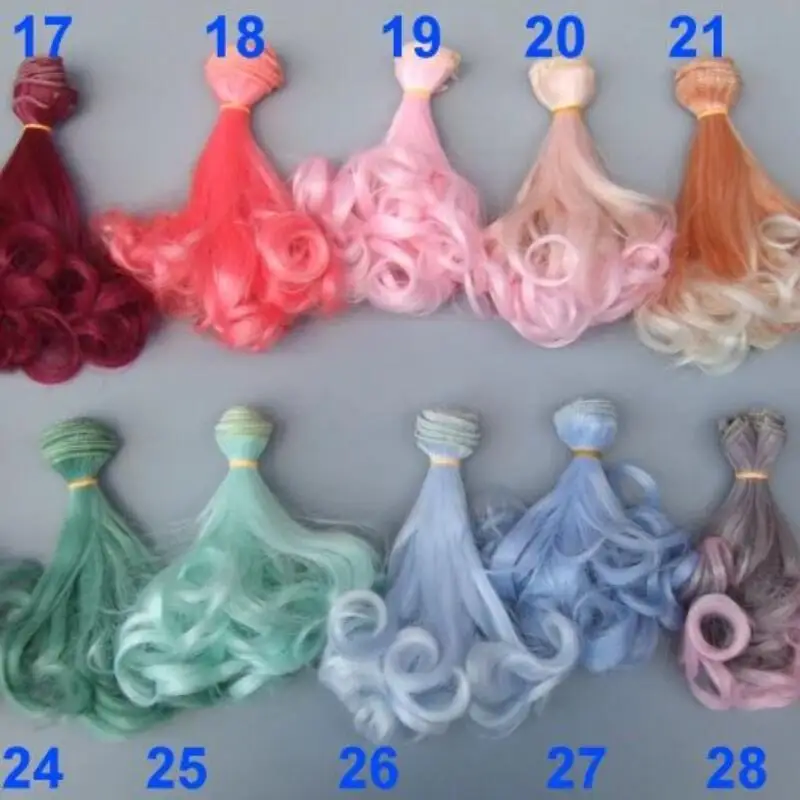 1pcs High-temperature Doll Hair 15*100cm Pink Green Purple Color Curly Wigs for BJD OB Doll