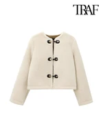TRAF-Thick Warm Faux Fur Jacket for Women, Long Sleeve Coat, Front Toggle, Female Outerwear, Chic Tops, Fashion 1