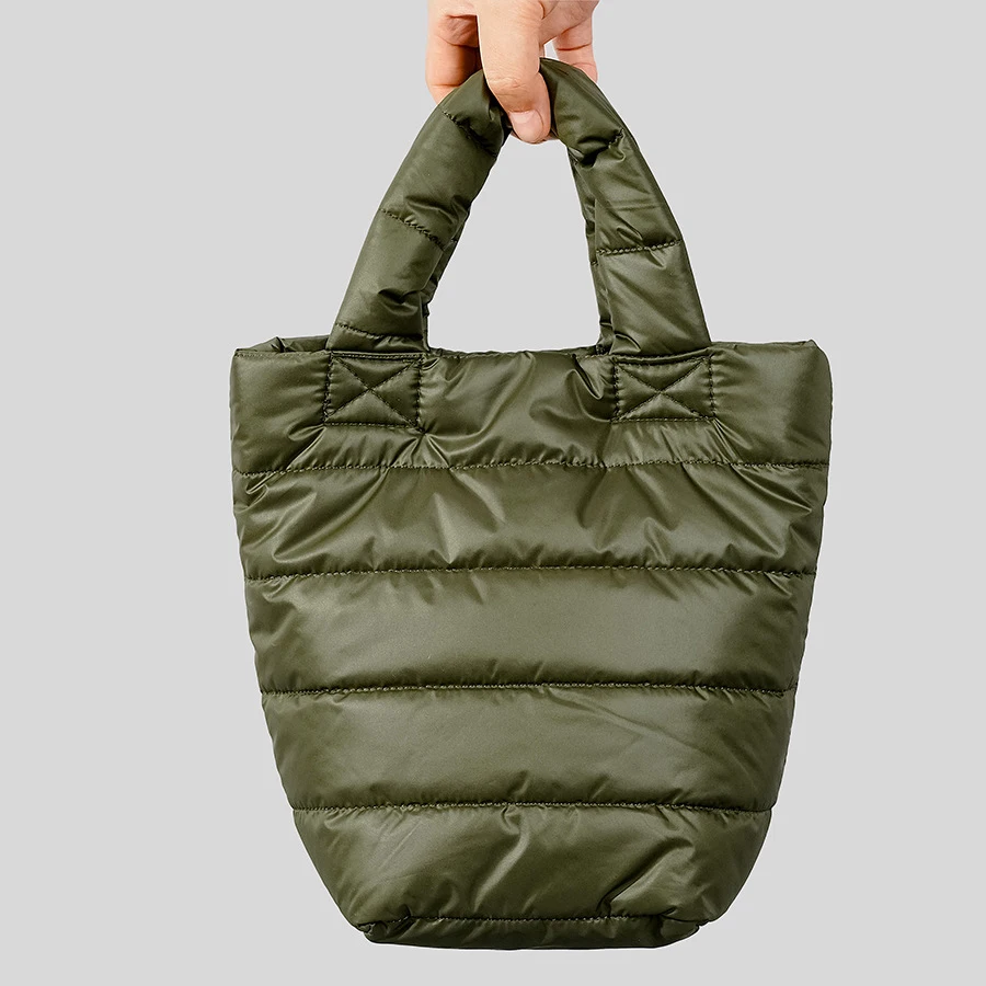 

Casual Nylon Quilted Small Tote Bag Designer Padded Women Handbags Lightweight Down Cotton Puffer Bag Retro Simple Winter Purses