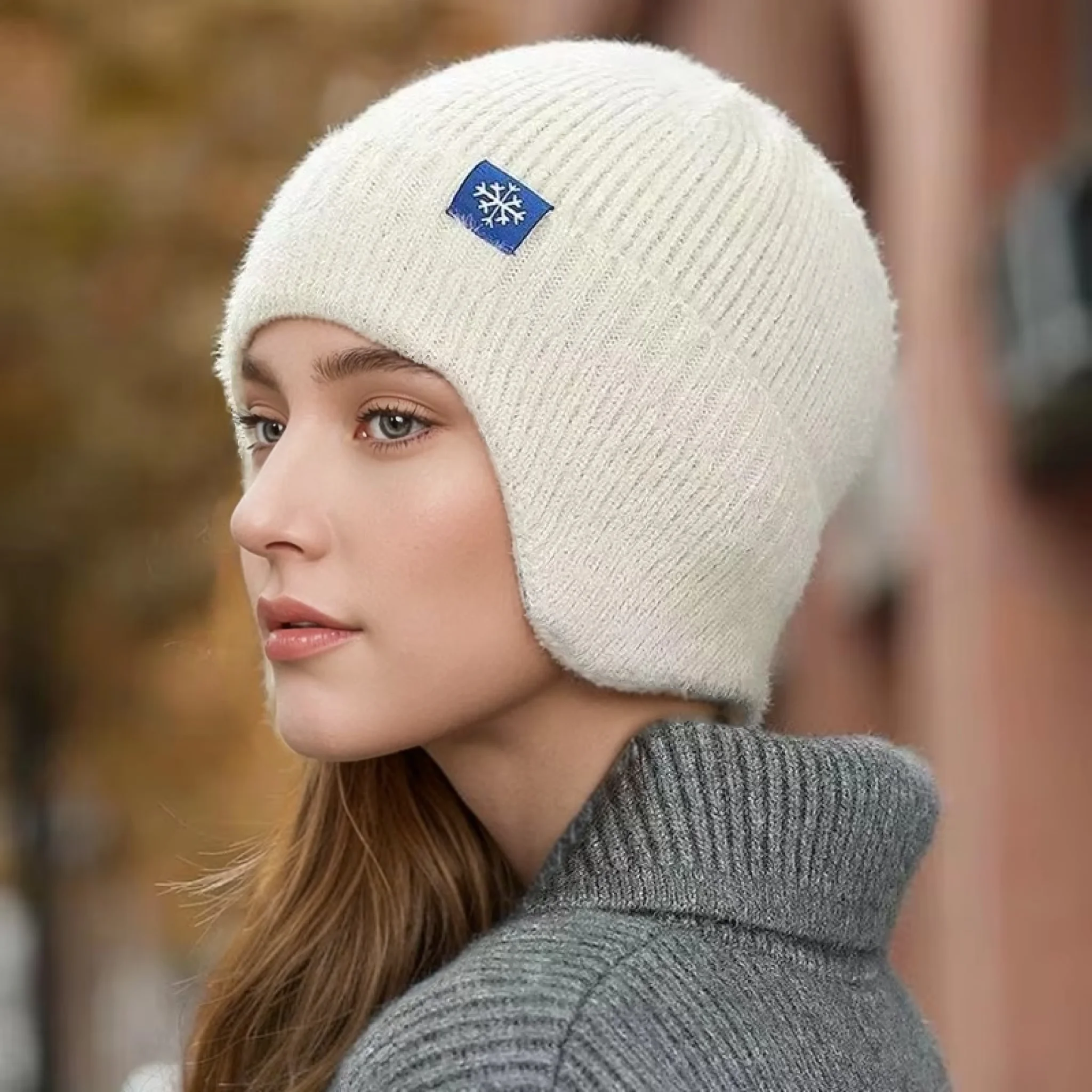 New Women Candy Colors Earflap Winter Hat Fashion Faux Fur Knitted Hat Kpop Style Soft Beanie Hats Female Streetwear Cap