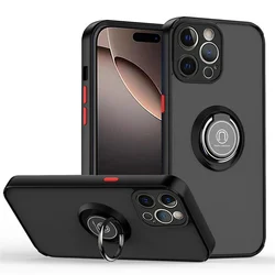 Magnetic Shockproof Ring Holder Phone Case - Premium Protective Cover with Enhanced Grip - iPhone 12 Mini (Red black)